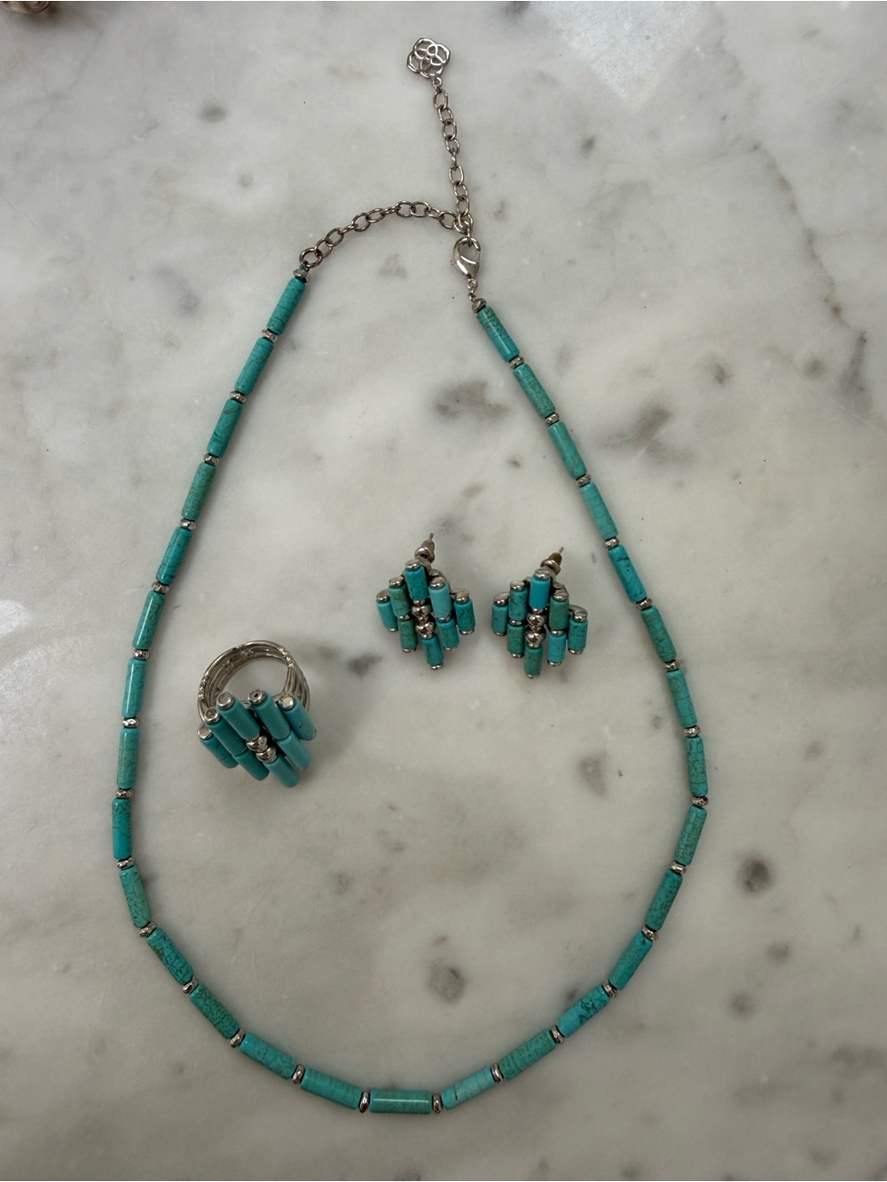 Kendra Scott Yellow Rose Turquoise Bead Necklace, Earrings & Ring size 7 Set